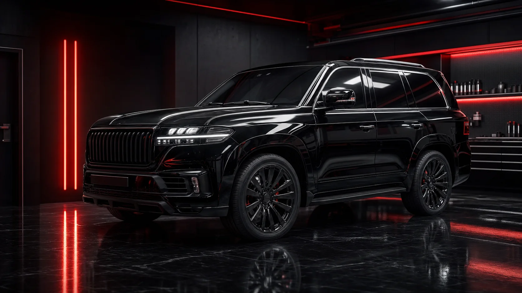 Black luxury SUV in the Perfect Finish detailing studio